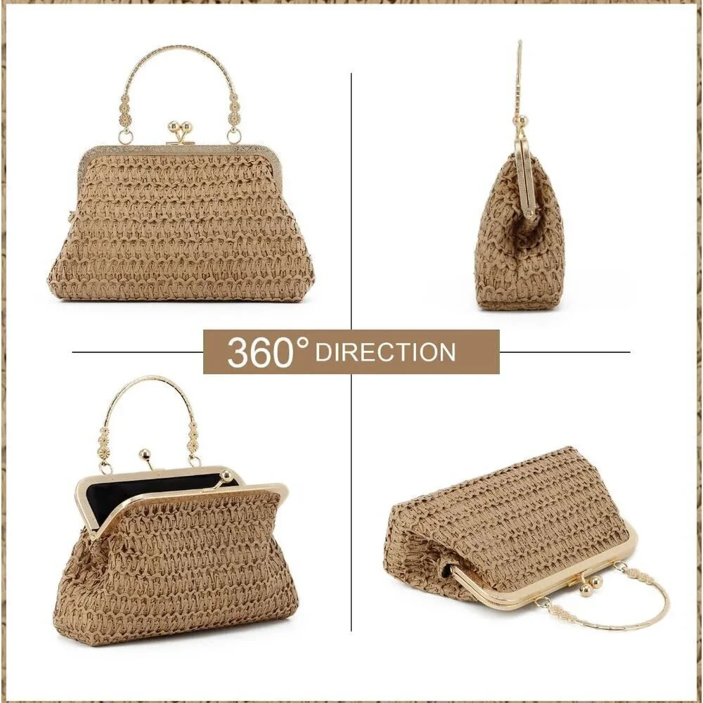 Women Straw Clutch Bag Woven Dumpling Summer Beach Crossbody Purse